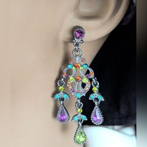 Vintage Colorful Gemstone Chandelier Earrings